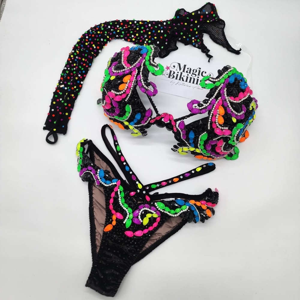 WBFF -Vibrant Multicolor neon gemstone custom bikini